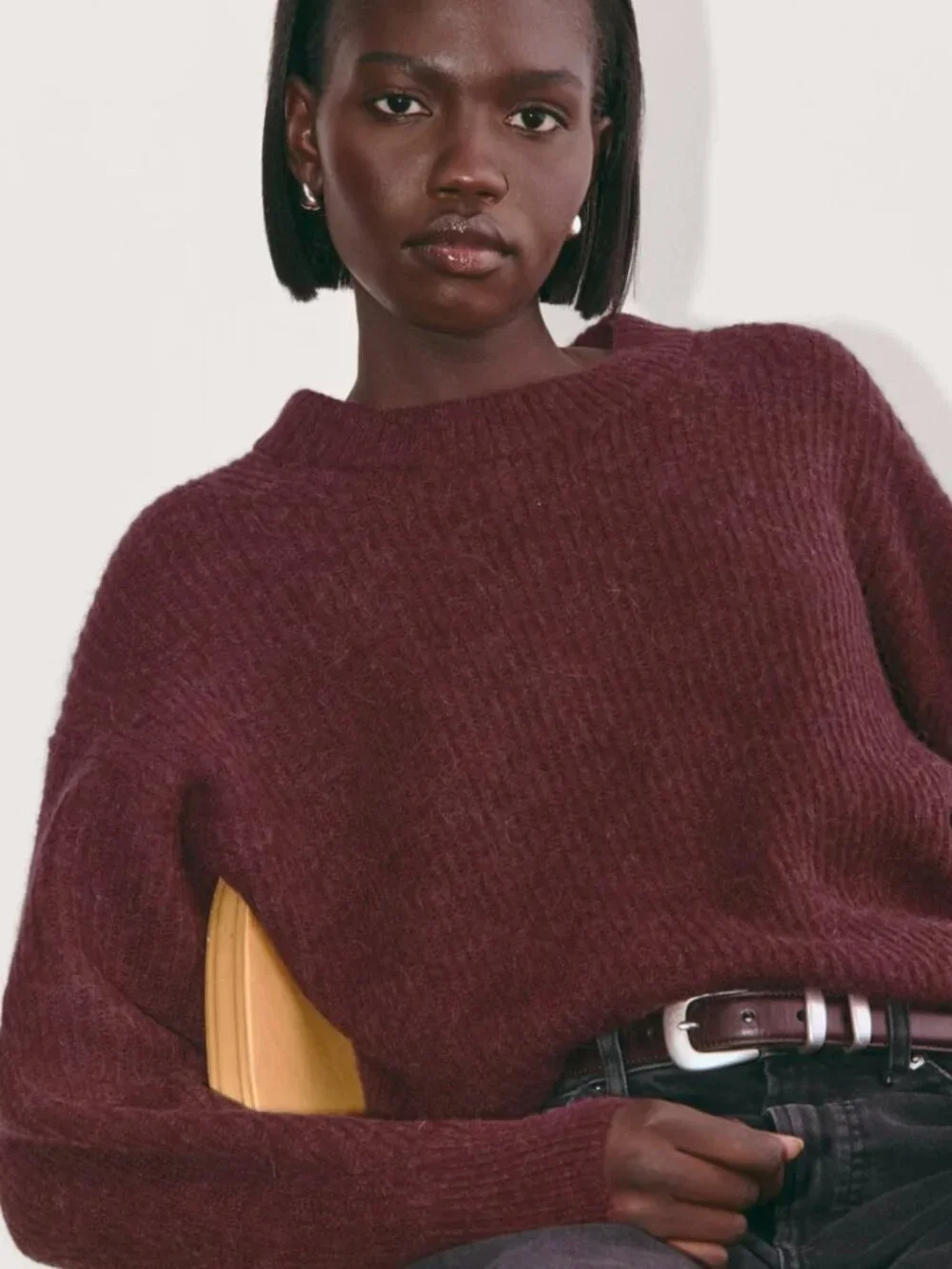 NWT Everlane The Cocoon Crew in Alpaca Burgundy Size XS - Picture 1 of 6
